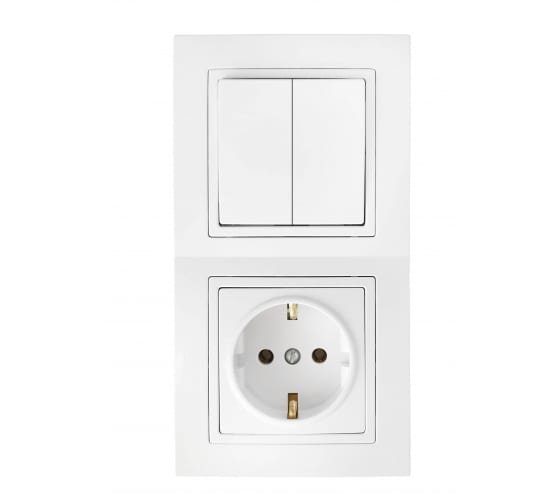 Фотография товара 'Bylectrica Блок 2 выключателя + розетка с заземляющим контактом СУ, серия УЮТ, 2В-РЦ-730'