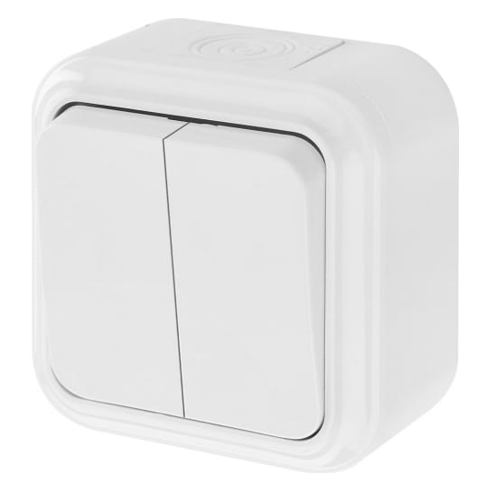 Фотография товара 'Bylectrica Выключатель 2-клавишный ОУ IP54, серия ПРАЛЕСКА АКВА, А56-224'