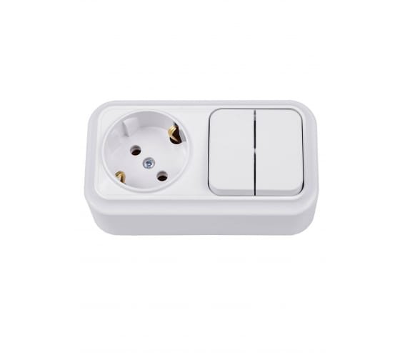 Фотография товара 'Bylectrica Блок 2 выключателя + розетка с заземляющим контактом ОУ, серия ВАРИАНТ, 2В-РЦ-7122'